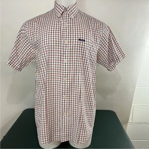 Chaps Ralph Lauren Men M Plaid White Button Up Short  sleeve Logo (118)